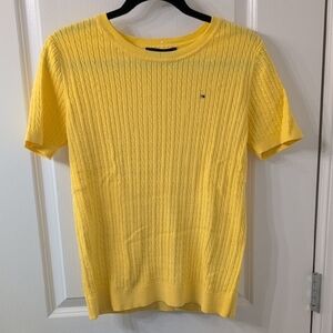 Tommy Hilfiger Spring Yellow Cable Knit Short Sleeve Sweater